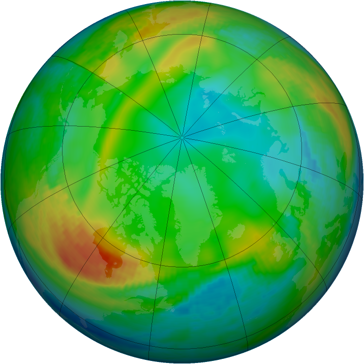 Arctic ozone map for 25 December 1990